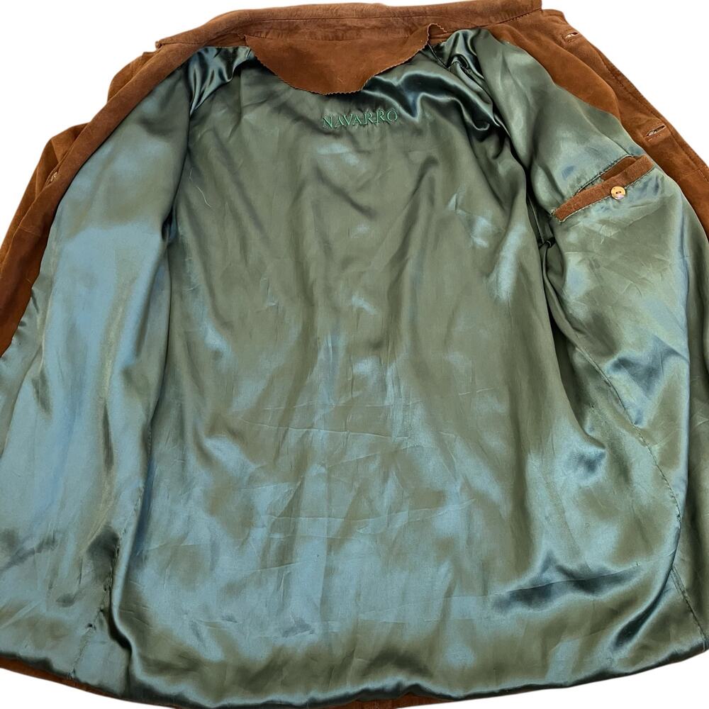 Mens Sz S Vintage 90s Brown Suede Jacket Button Front boxy Fit Hip Length Worn - Picture 14 of 16
